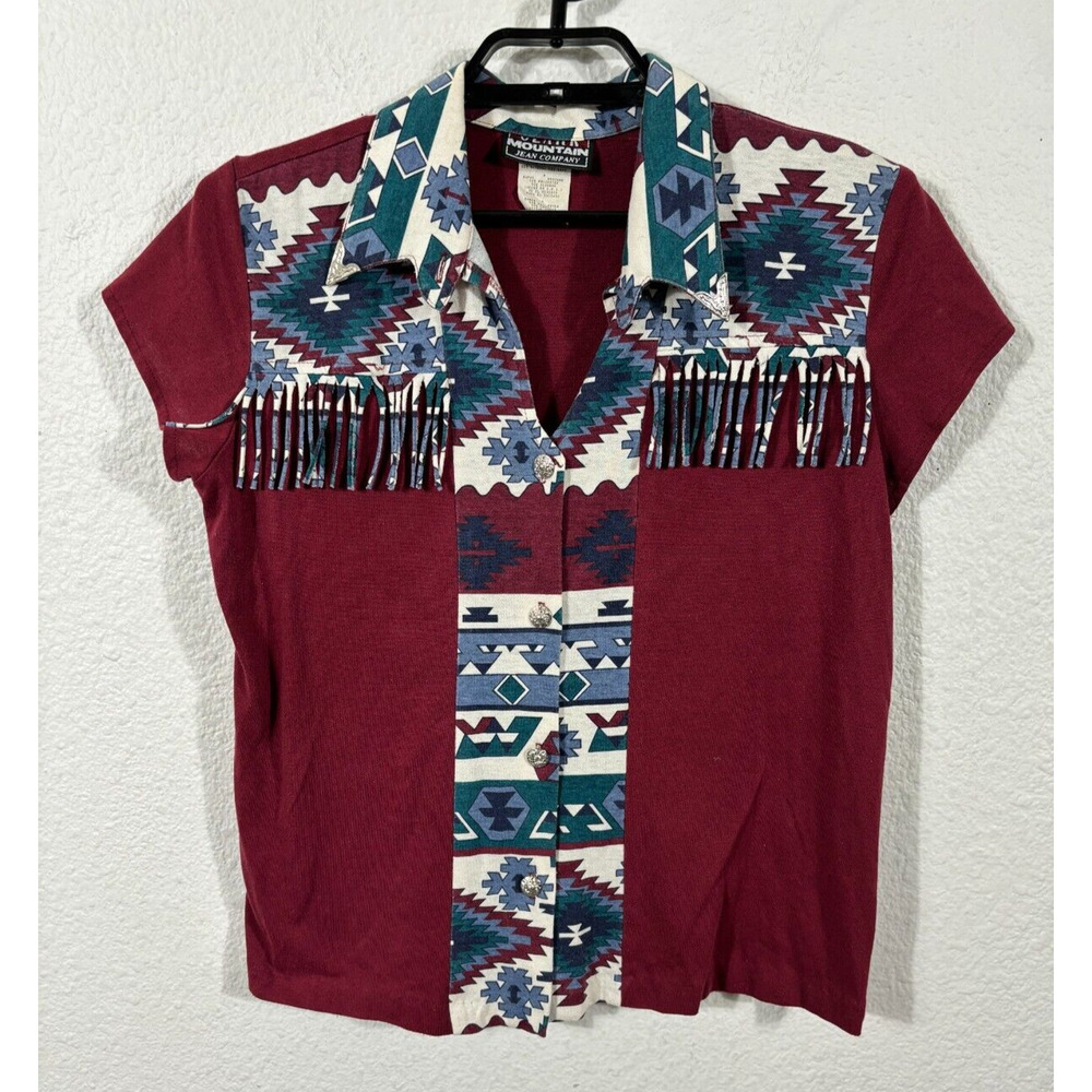 Vintage Western Shirt Womens Medium Southwest Short Sleeve Multicolor‎ Button Up
